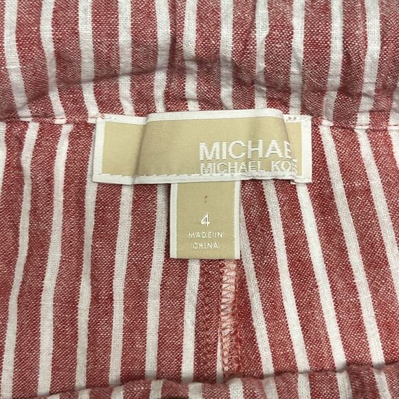 Michael Michael Kors Women Muted Red White StripePull-on Linen Blend Pants Sz 4 - Picture 9 of 10